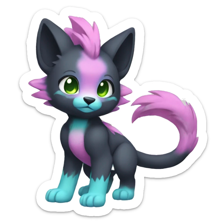 Cute cool black green blue purple pink animal hybrid Fakemon full body sticker