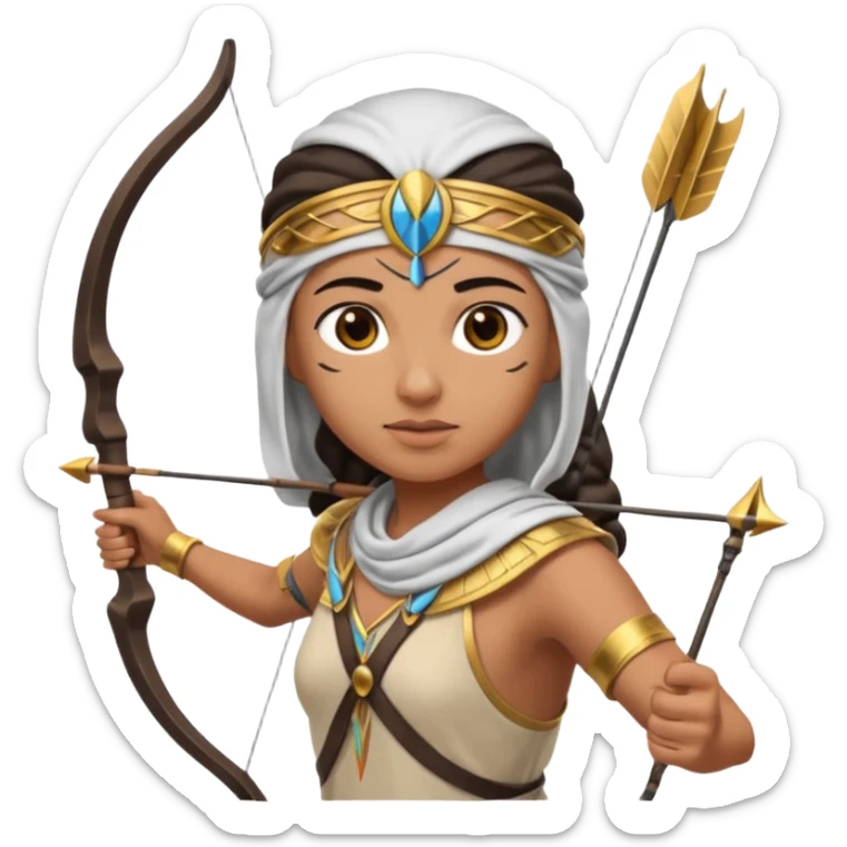 Emoji portrait of an Egyptian archer. Headcloth, bow and arrow, focused expression. sticker