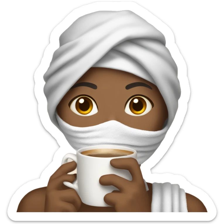Girl with a towel on her head, a mask on her face and a cup of coffee in her hand sticker