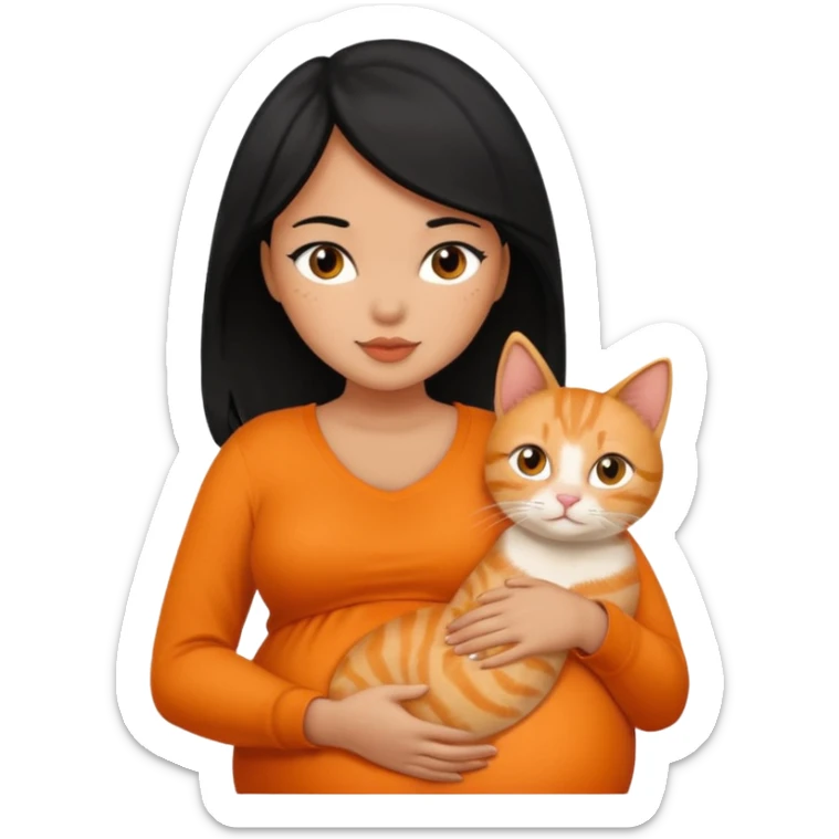 pregnant black hair woman with orange cat sticker
