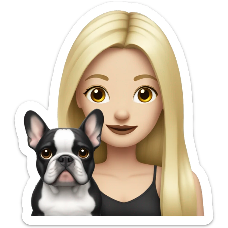 Long hair Blonde girl with black/white French bulldog sticker