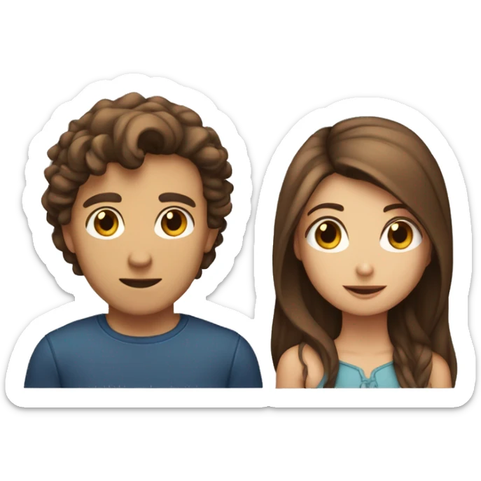 Girl with long straight brown hair facing a guy with short curly brown hair sticker