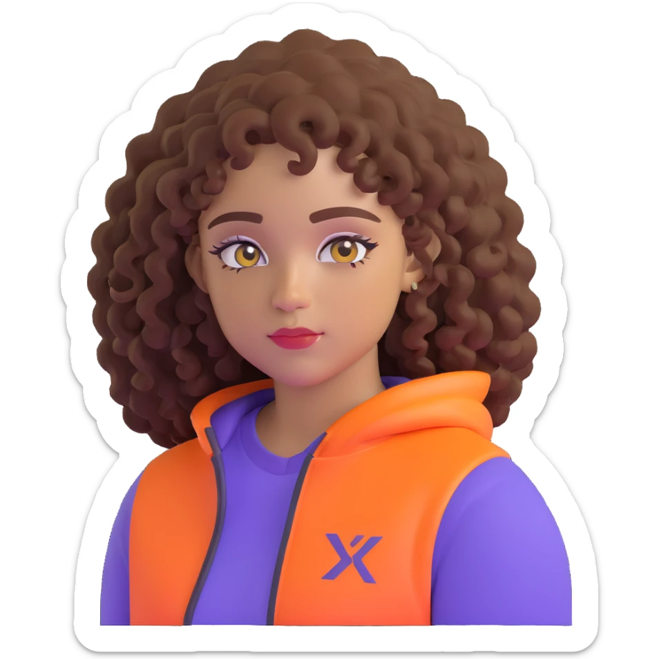 curly hair, light brown skin, baby hairs, highlighter makeup, Y2K and sportlife style sticker
