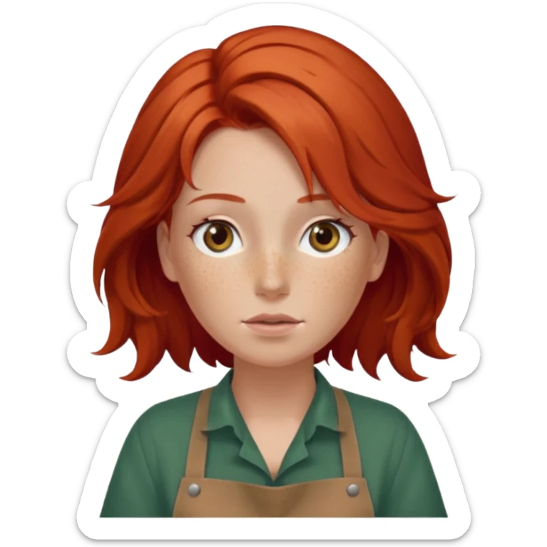 red hair woman with a brown apron and large breasts hair covering face sticker