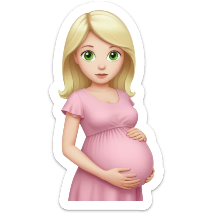 blond pregnant woman in pink pale dress with green eyes sticker