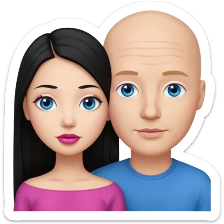 Bald white man blue eyes in love with Filipina woman with long hair and dark eyes and pink lips sticker