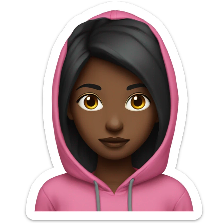 Have a long black hair dark girl with intense gaze with pink hoodie  sticker