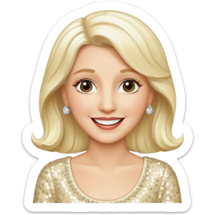 Patty Andrews from The Andrews Sisters with long platinum blonde hair, cream sequin outfit sticker