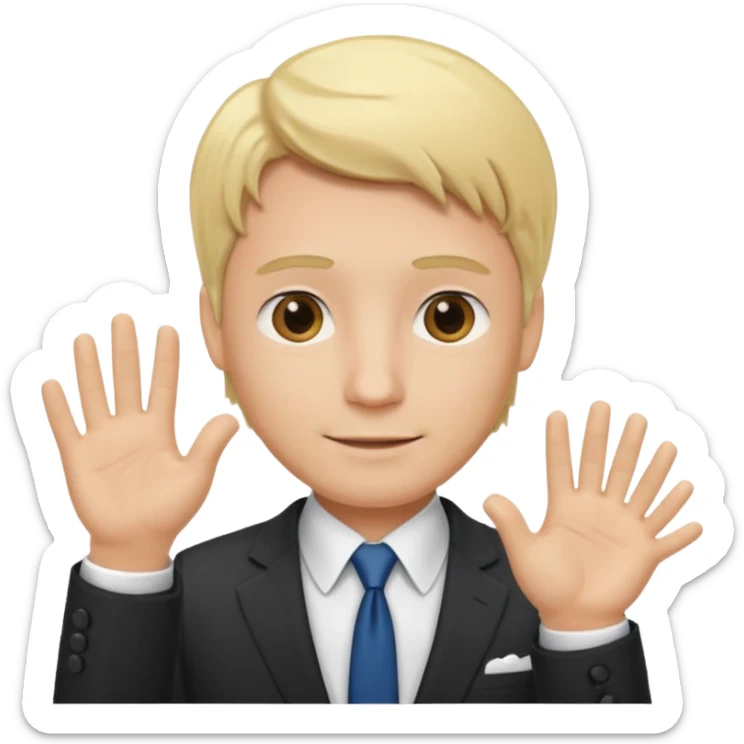 consulting man with hand with white skin and blonde hair helping sticker