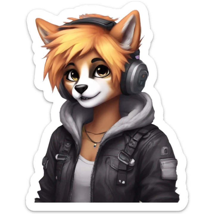 Edgy cute modern punk techwear anthro furry animal sona by Falvie, LiLaiRa, AngieWolf sticker