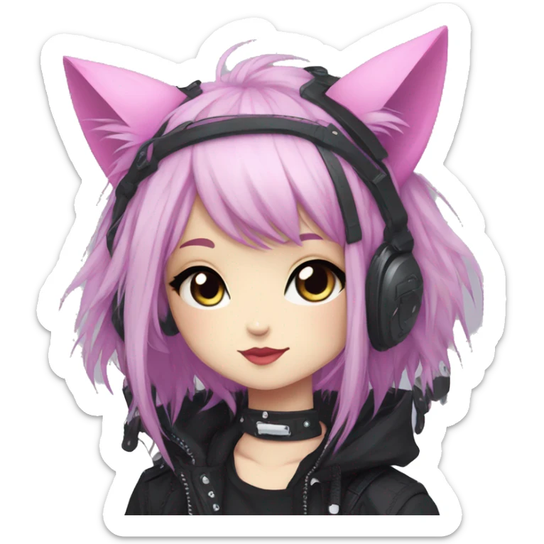 Edgy Kawaii Cute Cool Cartoon Anime Punk Techwear Gothic Catgirl sticker