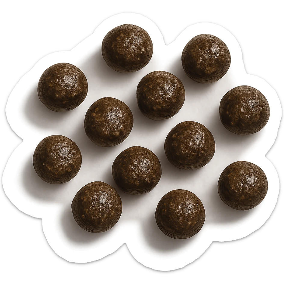 feci di animale a palline viste dall'alto, iperrealistico 4k sticker