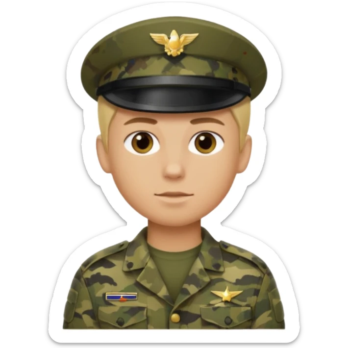 a soldier with short blonde hair in camo male sticker
