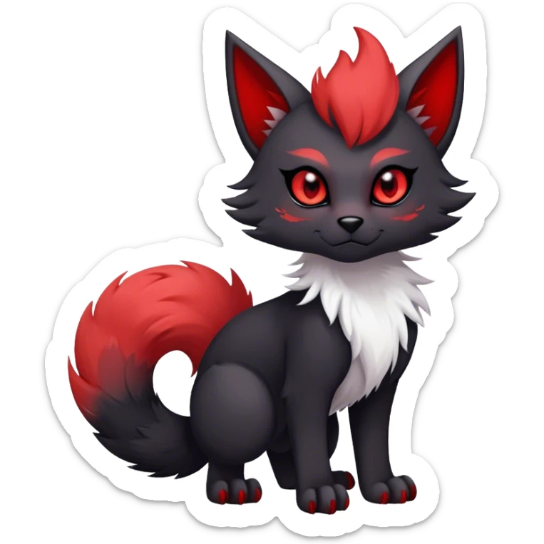 Kawaii dark edgy black and red fantasy ethereal anthro fursona Fakemon with tufted tail  sticker