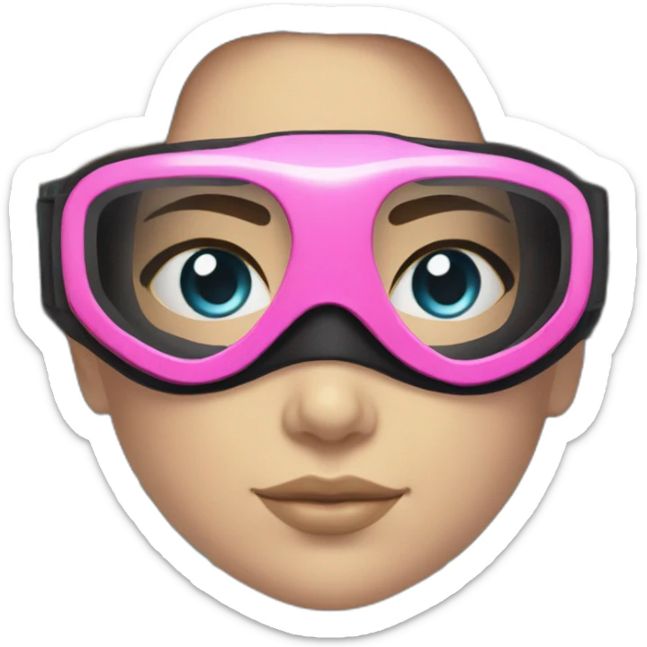 woman body with blues eyes, large and straight brown hair, pink diving mask with a single crystal. underwater black suit sticker