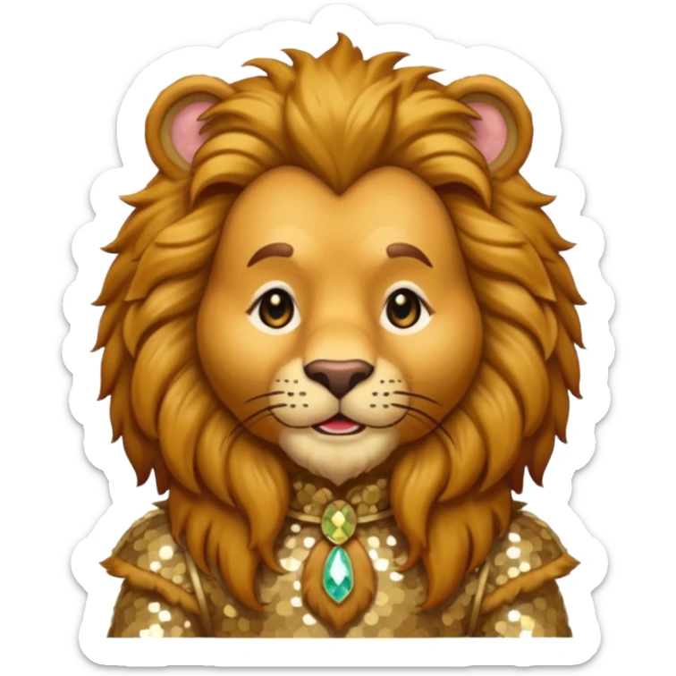 Brrr, the Cowardly Lion from The Wizard of Oz with golden brown fur, cream sequin outfit sticker
