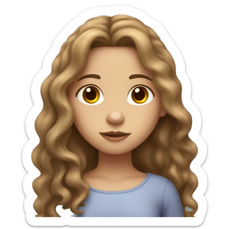 sleepy girl with grey eyes, light skin and long brown wavy hair  sticker