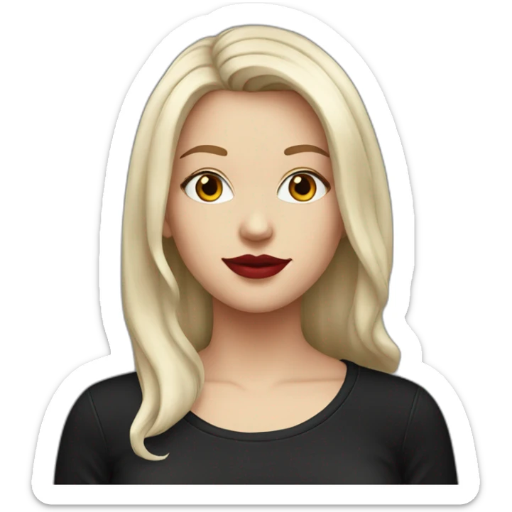 a white girl with burgundy hair and red lips in a black T-shirt sticker