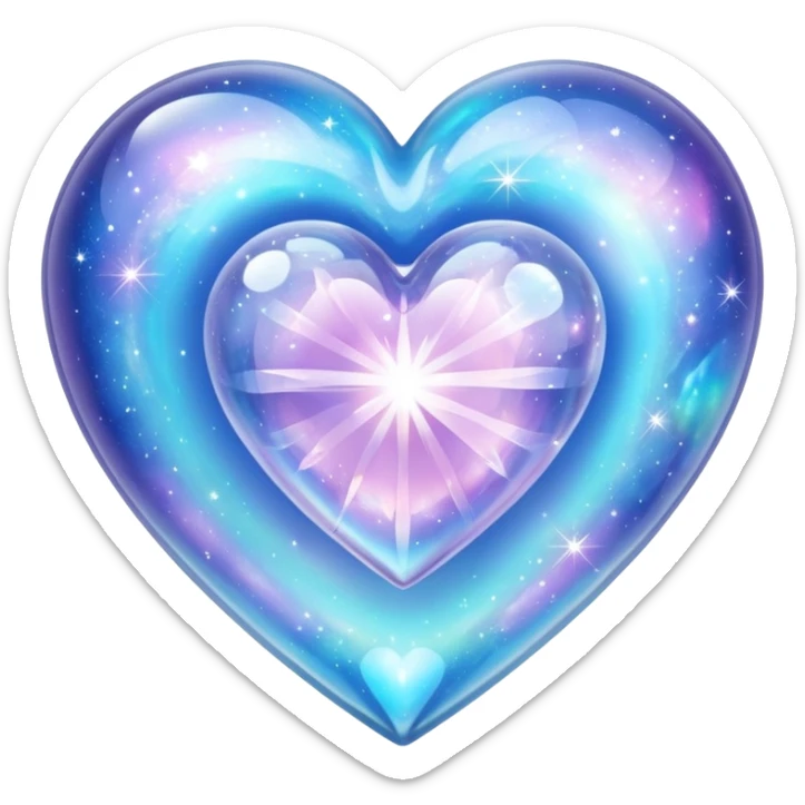sparkly glossy pastel blue iridescent glass crystal nebula glass heart sticker