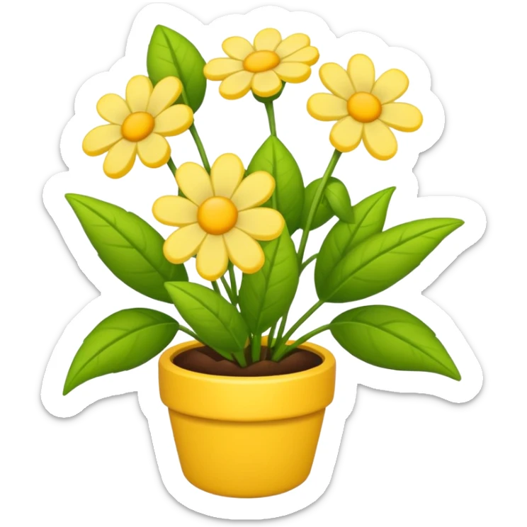 Vibranium shrub  in emoji format. I bunch of yellow whitish flowers with green leaves behind. Minimalistic. sticker