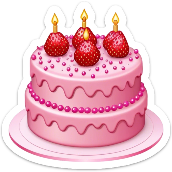 Realistic Strawberry pink birthday cake with red heart sprinkles and pink crystal sprinkles  sticker