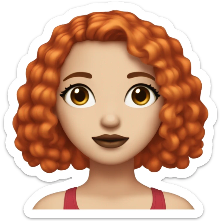 White skin red bob cut hair black eyes, voluminous eyelushes cute lips and nose  sticker
