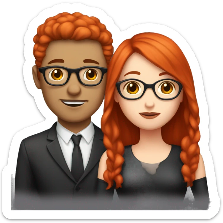 couple kiss,girl with white skin red hair man with withe skin balck hair and glasses sticker
