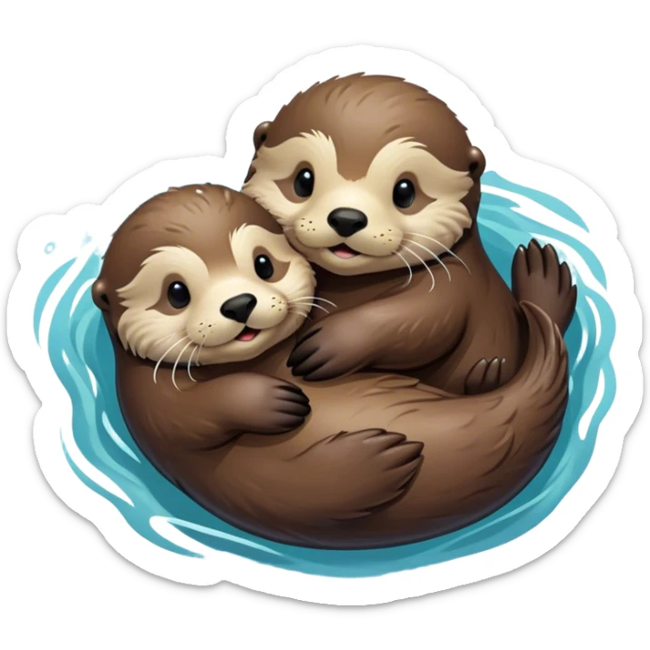 Disney-style, sea otter mom and sea otter pup snuggling floating in the water  sticker