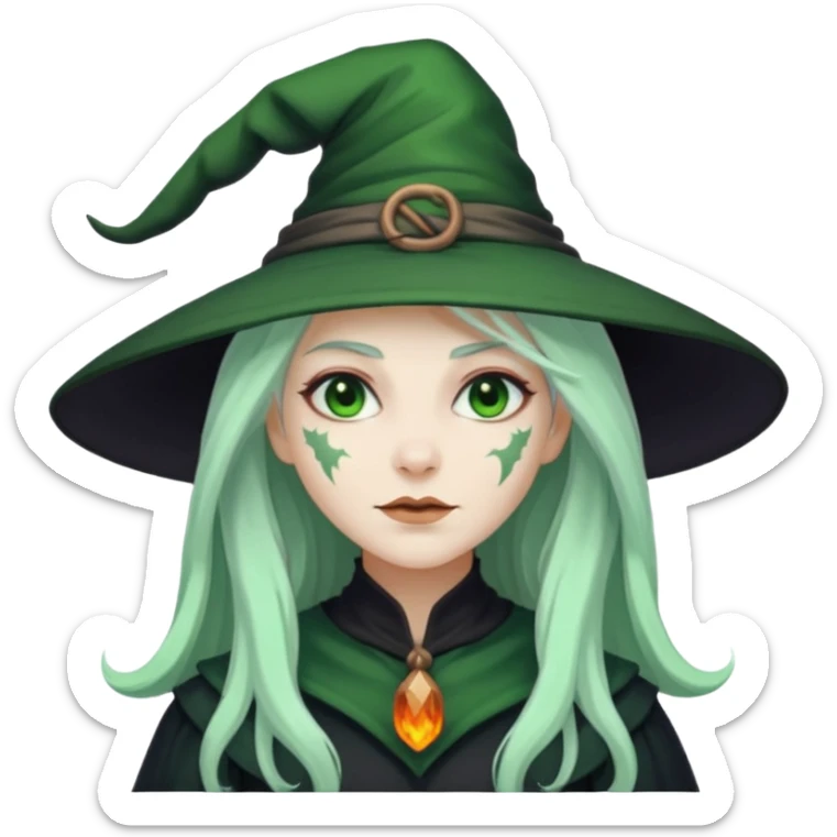 Woman witch with green skin and white long hair sticker