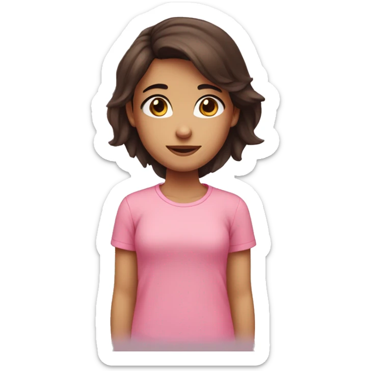 A girl with red dark hair brown eyes and a pink cute shirt  sticker