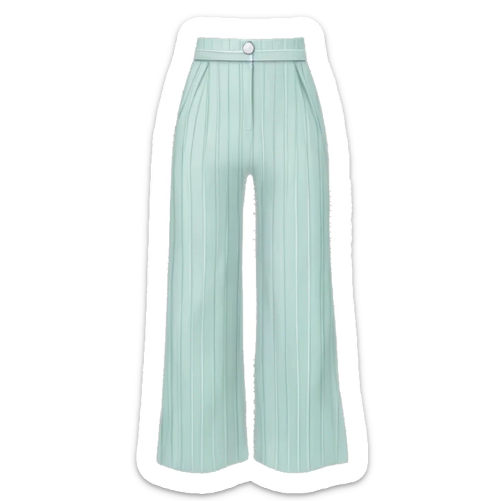 Realistic isolated pair of white high waist long wide leg dressy casual pants with light teal pinstripes. sticker