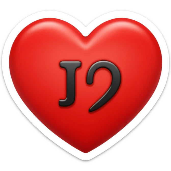 Un corazón grande rojo con la letra" J" en negra y en  mayúscula y en el centro  sticker