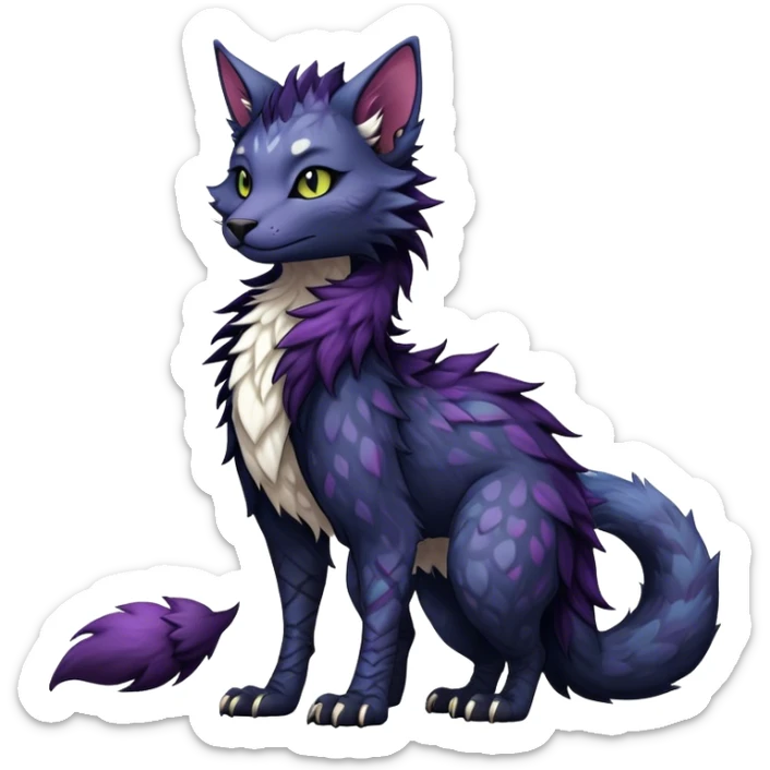 Kawaii dark edgy fantasy feline-vernid-sergal-fursona animal creature with a tufted tail full body with intricate markings  sticker