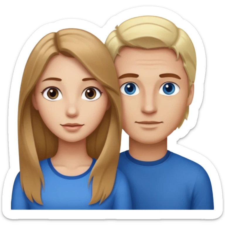 Woman with long brown hair and brown eyes beside a man with blonde hair and blue eyes sticker