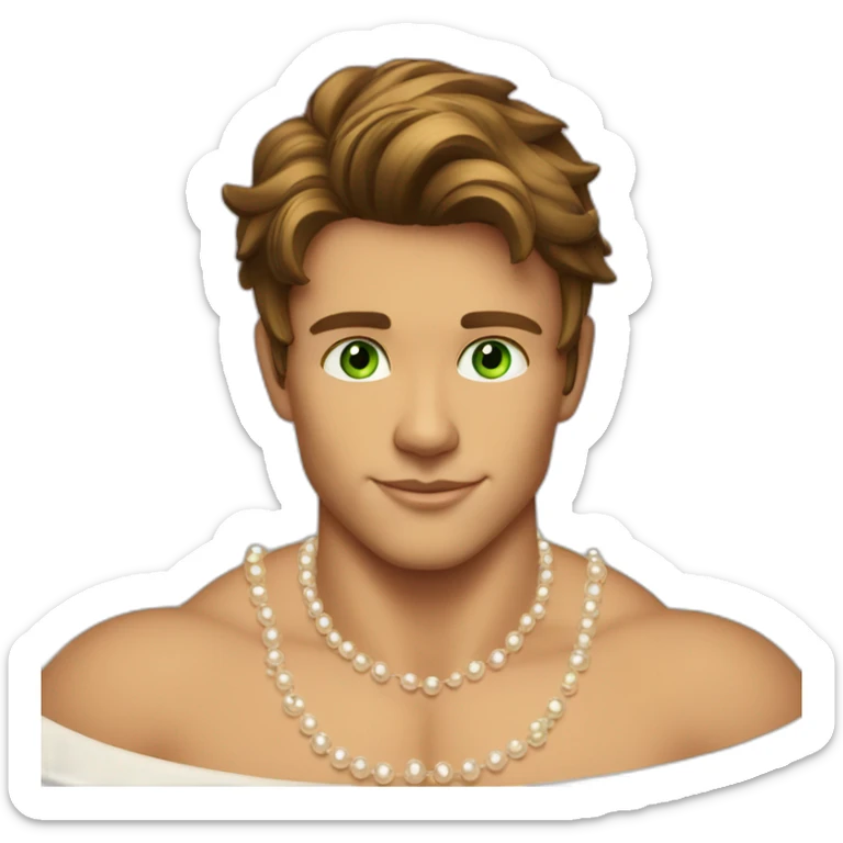 Posh-muscle-boy-brown-hair-green-eyes-pearl-necklace-in-golden-bathtub sticker