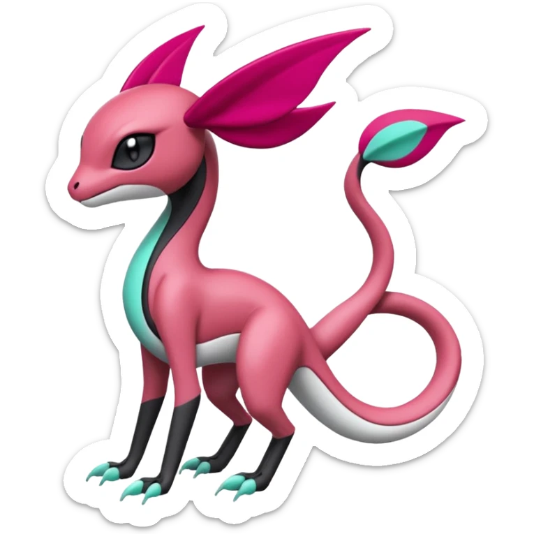 Magenta, black and white Meloetta-Salamence-Virizion-Gorebyss-Salazzle-Pokémon-Fakémon-creature-fusion-hybrid sticker