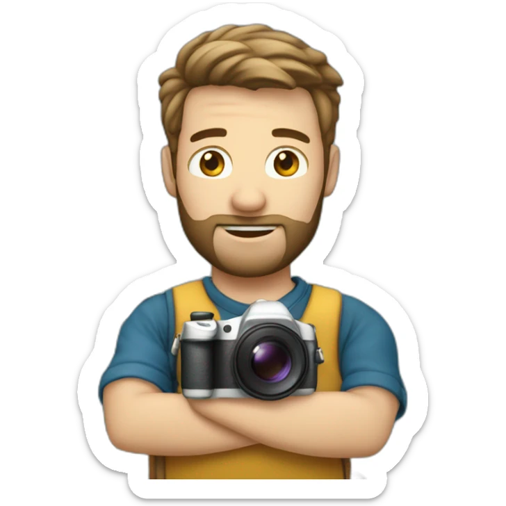 A white guy that is a profesional photographer of sailboats do it with the camera in front of his face ready to make a shot sticker