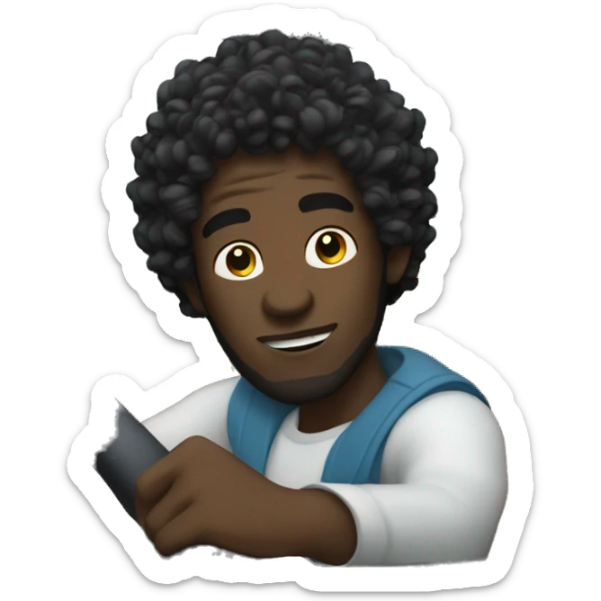 Black skin male with Black curly hair driving a car sticker