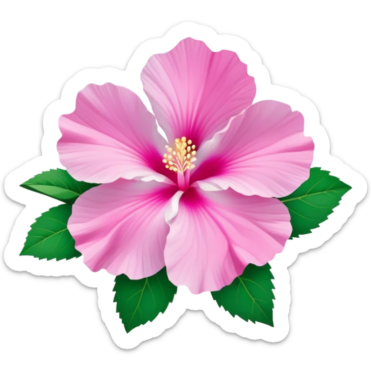 Cinematic Realistic image of a Mugunghwa flower (Rose of Sharon), rendered with delicate petal textures and vibrant pink hues, set against a minimalist background with gentle, diffused lighting that highlights its national significance sticker