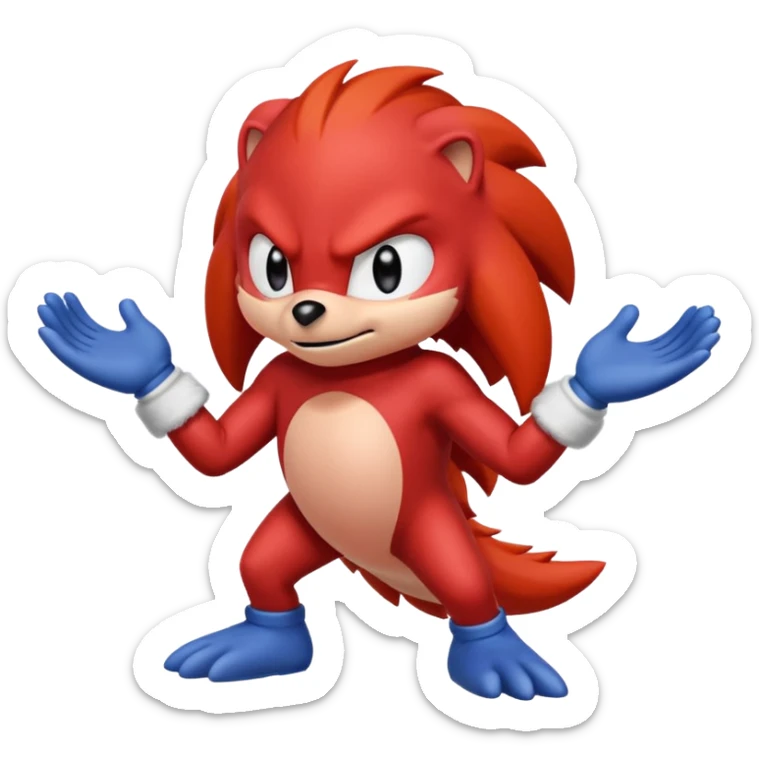 Sonic the hedgehogs friend knuckles a red animal with peach arms and white gloves sticker