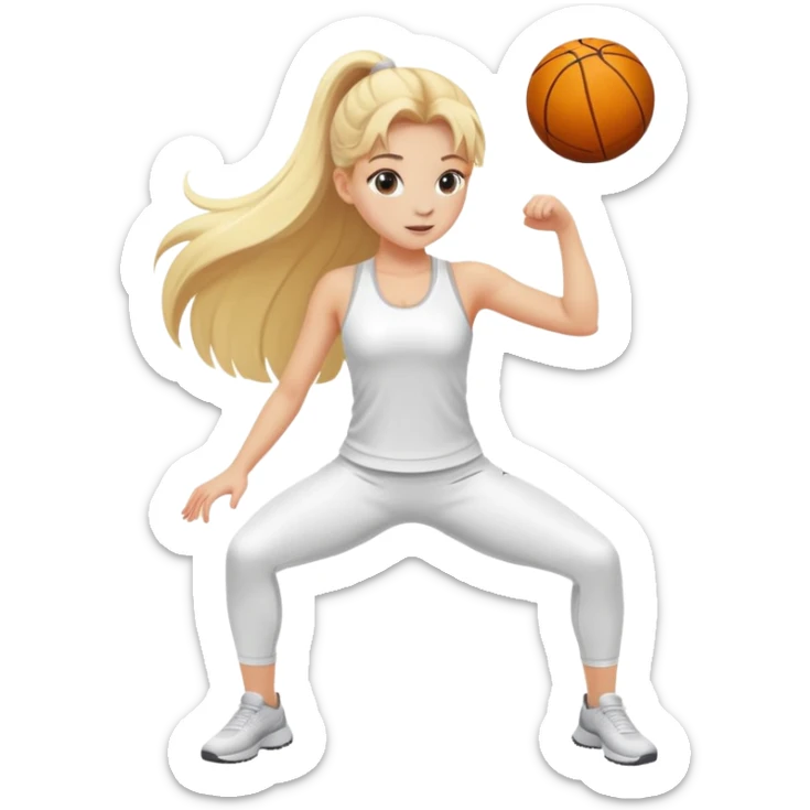 A blonde long hair girl do sport in wight sportswear  sticker