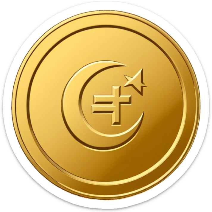 Minimal line-art icon of a coin with a small halal Arabic checkmark (حلال) symbol beside it, clean modern style, simple outlines, straight angle, no background, transparent, represents “halal income / halal money sticker