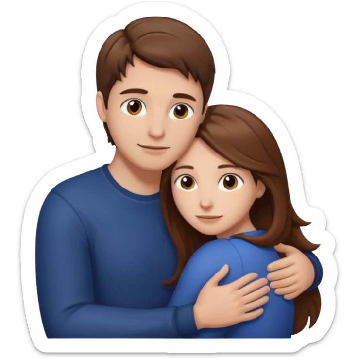 "Man with short brown hair and fair skin, hugging a woman with long brown hair and fair skin, both 
 sticker