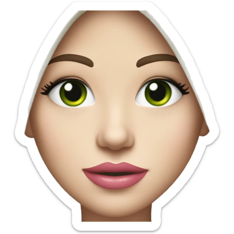 Brunette bombshell girl with long straight hair, pale skin, big pink lips and green eyes sticker