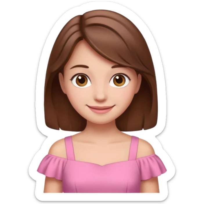 a smiling girl with brown hair in a pink dress sticker