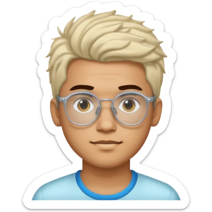 Erstelle mir eine Emoji von einem Jungen. Herkunft: Südamerika, Jung und Gutaussehend, mit durchsichtiger Brille und anderer Frisur  sticker