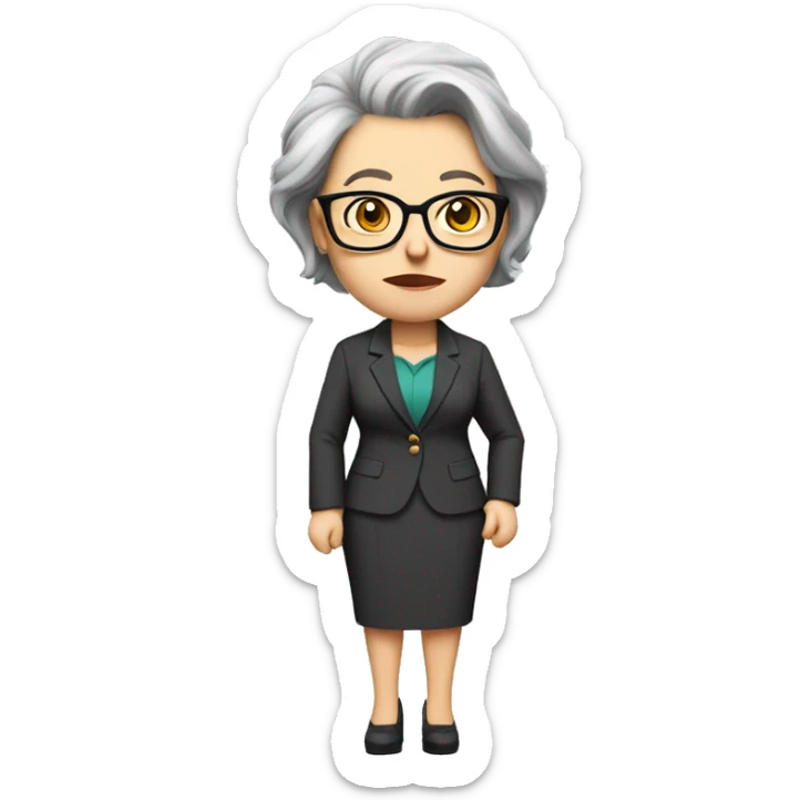 southpark white middle aged female professor with glasses, holding a piece of chalk, wearing blazer and skirt,  hair up, high heels sticker