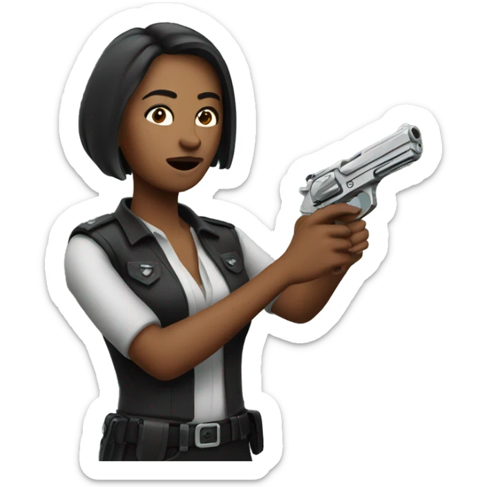 Woman with pistol sticker