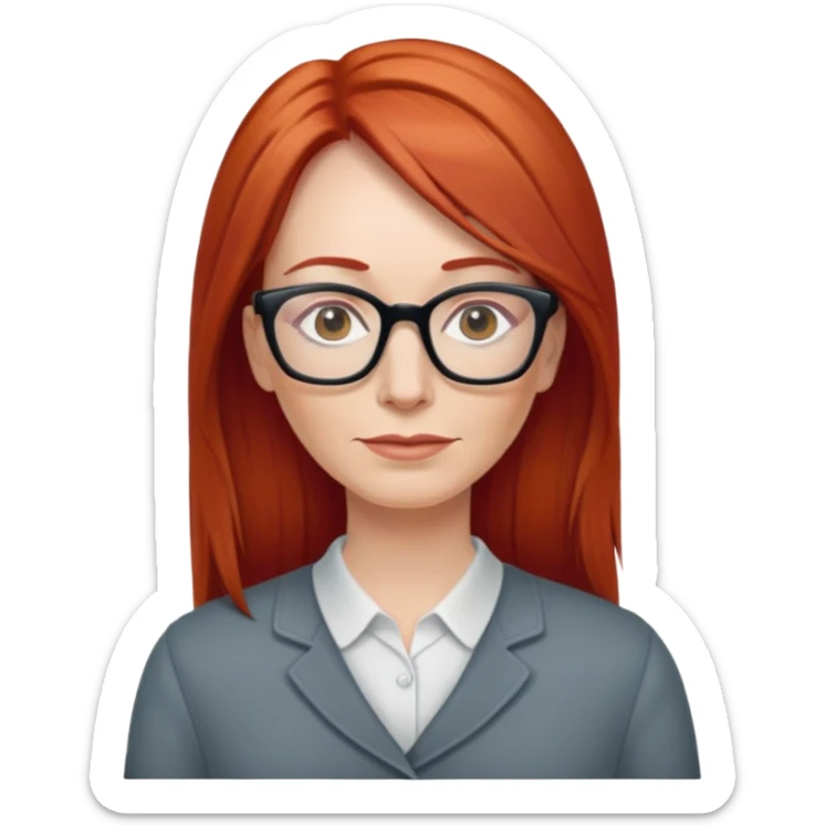 middle age Red head long straight hair pale skin wearing glasses sticker