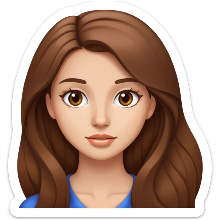 Young woman with long brown hair, pretty face, social media personality sticker